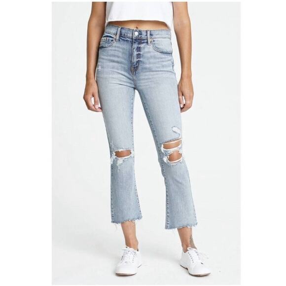Daze Denim Shy Girl High Rise Crop Flare Jean Womens 29 Jewel Distressed Raw Hem - Picture 1 of 10